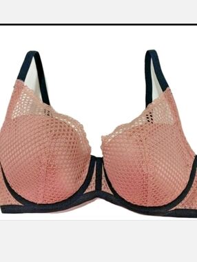 New Victoria's Secret Lace Fish Net Plunge Bra in Pink and Black 34 DD